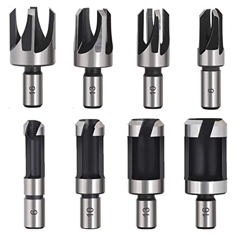 Baorder 8Pcs Wood Plug Cutter Drill Bit Set Carbon Steel Titanium Coated Woodworking Chamfer Drill Bits Straight and Tapered Taper 5/8" 1/2" 3/8" 1/4" Cutting Tool Cover
