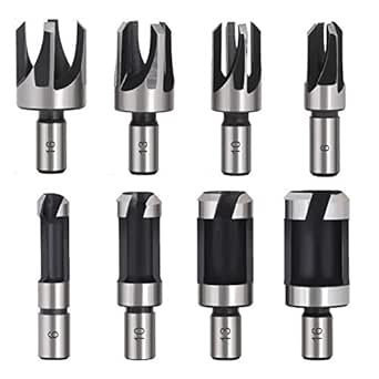 Baorder 8Pcs Wood Plug Cutter Drill Bit Set Carbon Steel Titanium Coated Woodworking Chamfer Drill Bits Straight and Tapered Taper 5/8&#34; 1/2&#34; 3/8&#34; 1/4&#34; Cutting Tool