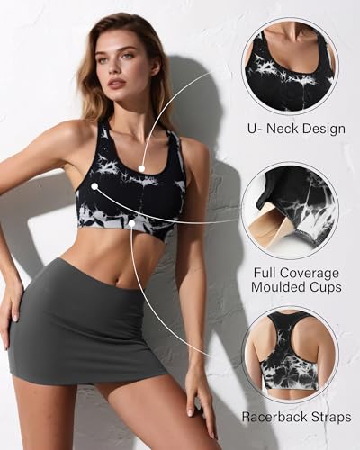 Coume 3 Pack Sports Bras for Women Racerback Tie Dye Bras High Support Padded Workout Bralette Athletic Yoga Running Gym3