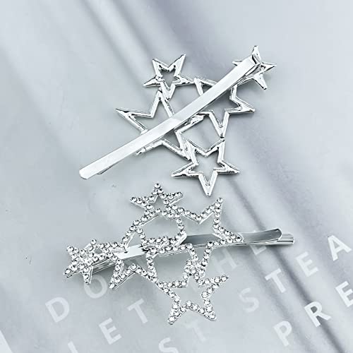 8 Pcs Five-Pointed Hollow Star Hair Clips Rhinestone Star Hairpin Silver Metal Hair Barrettes Elegant Geometric Hair Pins Fashion Hair Barrettes Accessories For Women Girls #TOP4