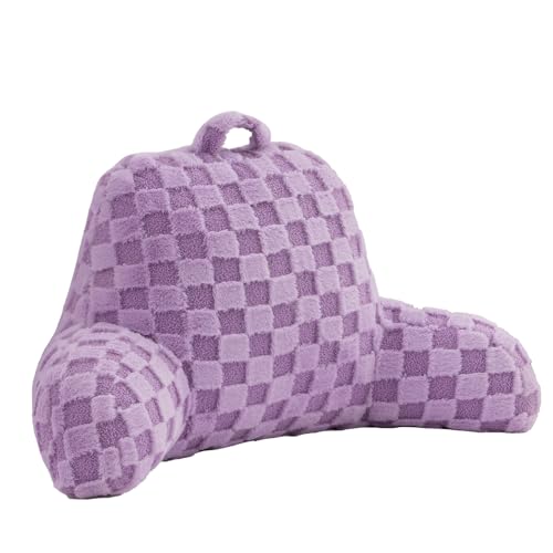 Image of Aimuan Reading Pillow Checkered Bed Rest Wedge Backrest Checkerboard Pillow with Arms Back Support for Sitting Up in Bed Cushion Incline Rest Sleeping Snoring Pillow, Purple Large