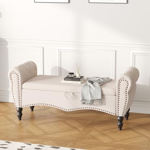 Ckaff Aufbewahrungs-Ottomane Polsterbank Sitzhocker Sitzbank– Gepolsterte Ottomane mit massiven Holzbeinen, Bettbank, Sitzhocker mit Stauraum, Innenbank für Wohnzimmer, Beige, Leinen Ckaff Aufbewahrungs-Ottomane Polsterbank Sitzhocker Sitzbank– Gepolsterte Ottomane mit massiven Holzbeinen, Bettbank, Sitzhocker mit Stauraum, Innenbank für Wohnzimmer, Beige, Leinen