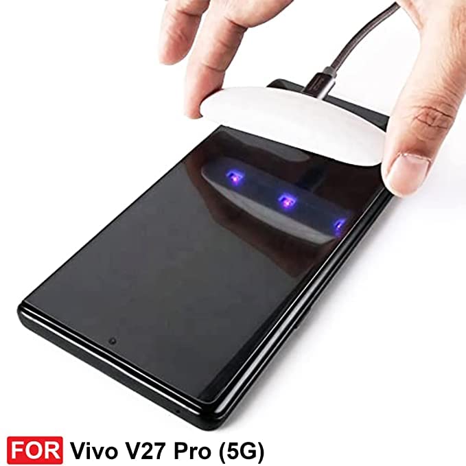 Image of NEW'C Tempered Glass Compatible For Vivo V27 Pro 5G Advanced Border-Less Full Edge To Edge Uv Screen Protector And Easy Installation Kit For Cellphone(Pack Of 1) By Blacksheep