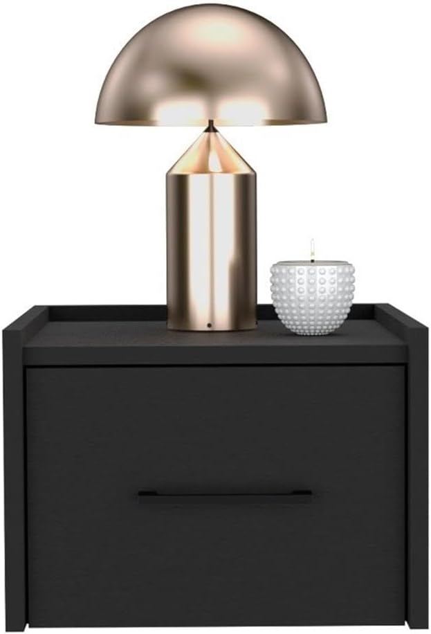 DEPOT E-SHOP Yorktown Floating Nightstand with Space-Saving Design, Handy Drawer and Surface, 9.8" H, Black, Bedroom
