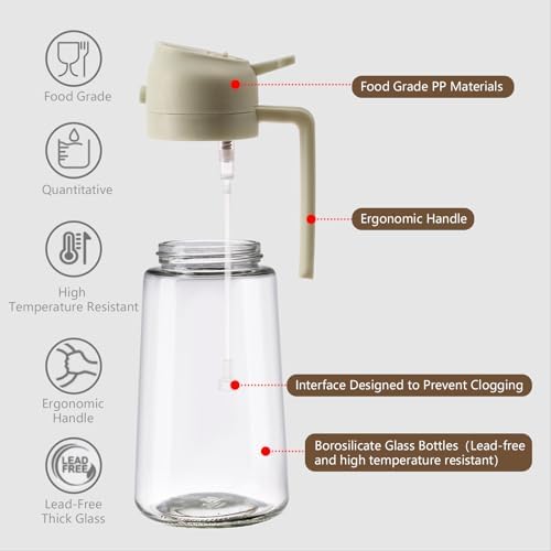16oz/470ml Oil Dispenser and Oil Sprayer, Glass Olive Oil Pourer for Kitchen, Air Fryer, Cooking, Salad, BBQ (White)