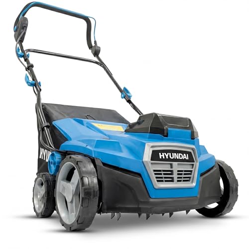 Image of HYUNDAI 38cm / 15” Cordless Scarifier & Aerator (2x20V), Brushless Motor, 5 Depth Settings -12mm to +6mm, 45L Collection Bag, 2x 4.0Ah Batteries & Charge