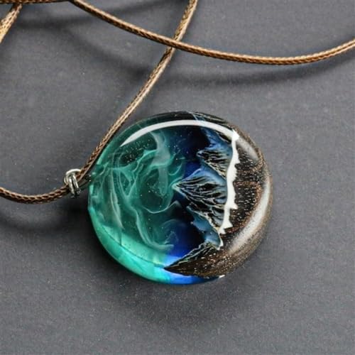 SEKDAQ Leuchtende Schneeberg Polar Lichter Halskette,Mikro Landschafts Nachtlicht Harz Kreativer Anhänger,Handgefertigte Beleuchtungs Halskette