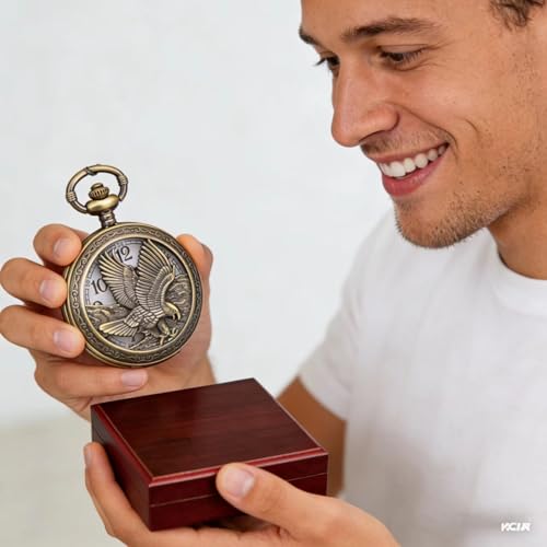Udaney Eagle Gifts Pocket Watch with Chain Vintage Quartz Half Hunter American 2025 Fashion by Udaney - Used condition - Image 4