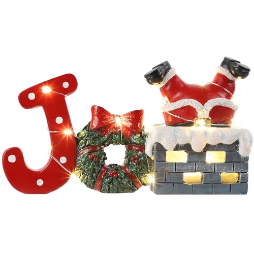 Prsildan Christmas Joy Table Decorations, LED Lights Santa Claus in The Chimney Figurine Ornament, Resin Christmas Tabletop Holiday Decor for Indoor Home Kitchen Office Xmas Party by Prsildan - Image 6