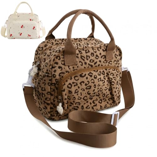 Kaslaider Bolsa Termica Porta Alimentos para Mujeres, 10L Gran Portátil Reutilizable Bolsa Comida con Correas Ajustables, Múltiples Bolsillos Lunch Bag para Trabajar, Picnic, Viaje, Escuela (Marrón)