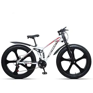 Fat Tyre Mountain Bikes Fat Bicycle Cycles for Unisex & Adults, Dual Suspension Fat Bike 7 Speed Gear 26 * 4T Fat Bike with Shimano Gear Cycles (Black) (A White) Alloy Wheel
