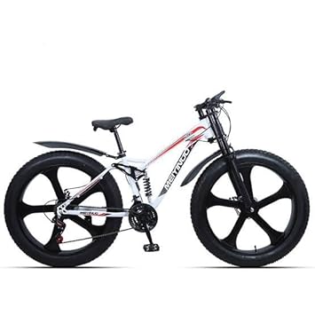 Fat Tyre Mountain Bikes Fat Bicycle Cycles for Unisex & Adults, Dual Suspension Fat Bike 7 Speed Gear 26 * 4T Fat Bike with Shimano Gear Cycles (Black) (A White) Alloy Wheel