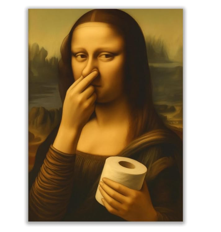 Guzeelu Affiche Mona Lisa Salle de Bain 21 x 30cm, Humour Toilette avec Papier Toilette et Nez...