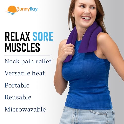 Image of SunnyBay Microwave Heating Pad, Microwavable Moist Heated Neck and Shoulder Wrap, Versatile Weighted Beanbag Cold Pack or Warm Compress for Pain Relief, 26x4 Inches, Purple