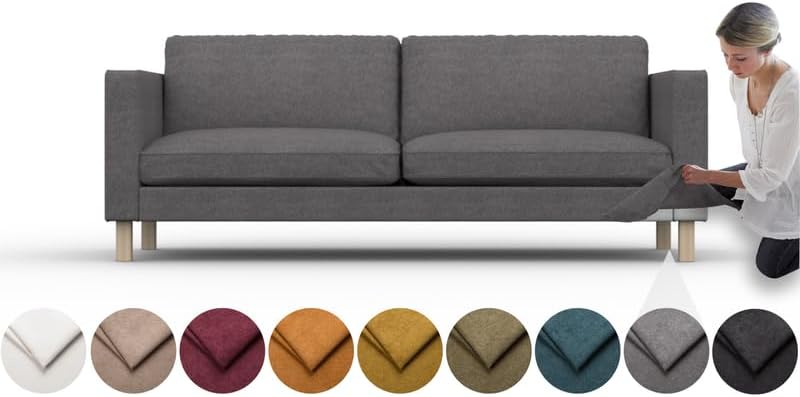 comfortly Cover for Karlstad 3 Seat Sofa Bed, Replacement Slipcover, Heavy Duty 7 pcs Cover, Soft Durable Washable Fabric, Easy to Clean & Replace (Crown - Dark Grey)