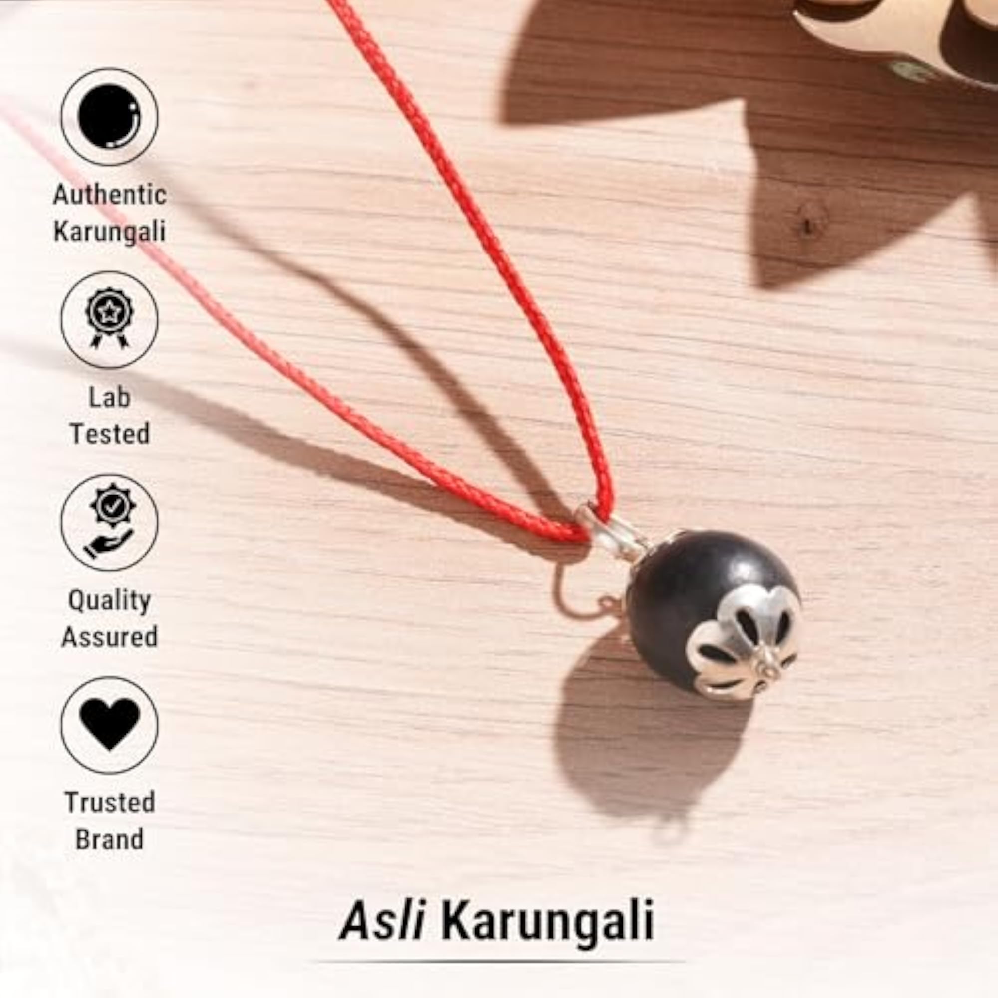 Original Karungali Pendant Necklace with Ebony Wood Bead