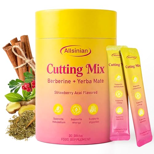 Cutting Drink Mix Satiety & Metabolism Support | Berberine FOS Chromium Yerba Mate | Gut Health & Energy | Vegan Non-GMO | Strawberry Açaí | 30 Sticks
