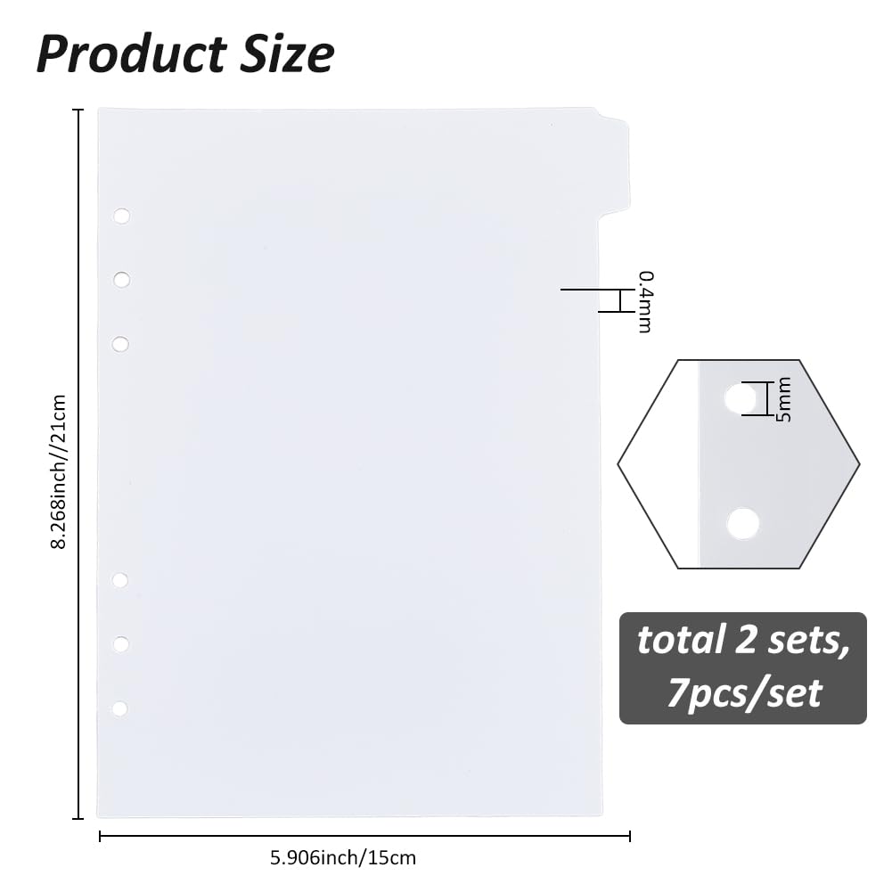 SUPERFINDINGS 2 Sets 14 Sheets A5 Index Binder Dividers White Plastic Binder Dividers 6 Ring Binder Dividers Binder Dividers Pages with 7-Tabs 6 Holes Ring Index Page for Planner Notebook - Image 2