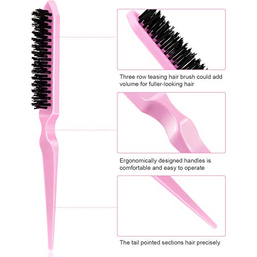 6 Pieces Nylon Teasing Hair Brushes, Three Row Salon Teasing Brush, Rat Tail Combs For Back Combing, Root Teasing To Add Volume And Hair Care Scalp Massage For Hair Growth #TOP2