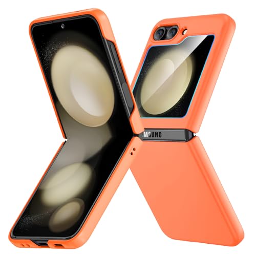 Image of Ruky for Samsung Z Flip 5 Full Body Slim Case, Orange | Protective Cover Hard PC Ultra Anti-Scratches Shockproof Wireless Charging Phone Case for Samsung Galaxy Z Flip 5, Orange