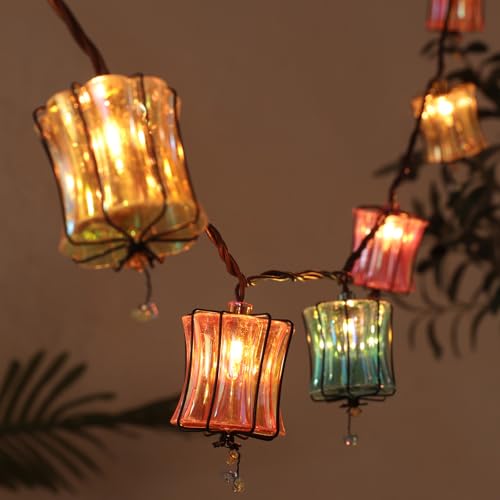 Outdoor String Lights Plug in with 10 Incandescent Bulbs, Multicolor Patio Lights Connectable Weatherproof Decorative Lantern String Lights for Gazebo Porch Bedroom Cottagecore Decor (Prism)