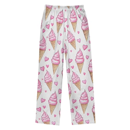 Ice Cream Pink Pattern Pajama Pants Lounge Sleep Pants Elastic Waist Long Pajama Bottoms with Pockets for 6-14 Years2