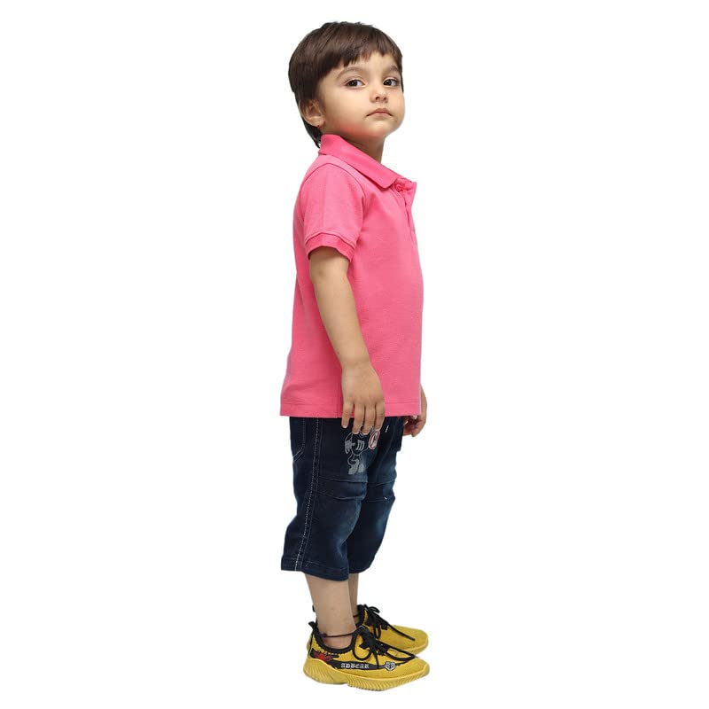 Nusyl Solid Polo T-Shirt for Infants (6 Months - 36 Months) | Regular Fit | Polo Collar & Buttoned T-Shirt - Bubblegum Pink - 9-12M - Image 4 thumbnail