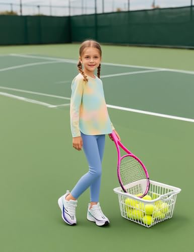 Image of Venzina Girls' Long Sleeve Workout Top with Thumbholes Quick-Dry 4-Way Stretch Moisture Wicking Shirt for Yoga, Dance, Gymnastics(Age 6-10)