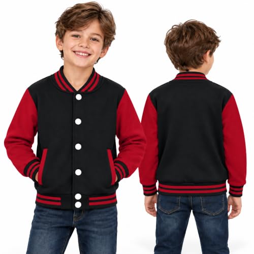 Image of Kids Baseball Jackets Boys Girls Fit Varsity Jacket Casual Lightweight Plain Button Cardigan School Coat
