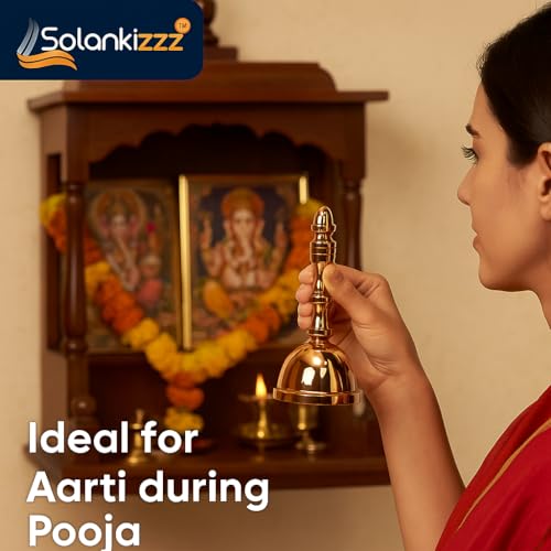 Image of Brass Hand Bell for Pooja (Aarti Tankori) - Traditional Ghanti for Mandir, Home & Office Temple | Pure Brass Prayer Bell for Aarti, Rituals & Decoration