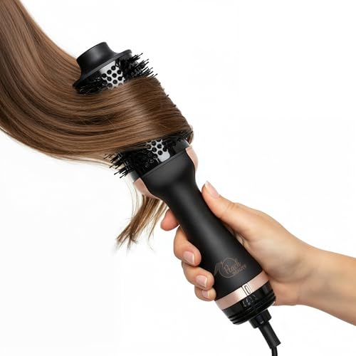 Peach Beauty® Cepillo Secador 3 en 1 | Seca, Voluminiza y Peina | Para Todo Tipo de Cabello | Acabado Brillante y Sin Frizz | Protección Contra el Daño por Calor | 1300W | 33.5x8.5x7 cm | Nero