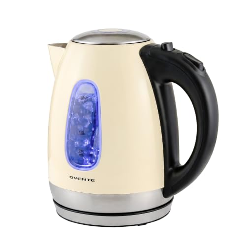 OVENTE 1.7L Electric Tea Kettle, Stainless Steel Water Boiler, Beige KS96BG