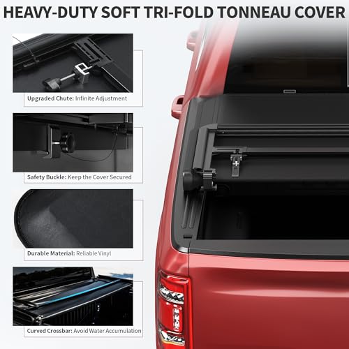 Image of oEdRo Soft Tri-Fold Tonneau Cover for Chevy Silverado 1500, 2014-2018 5.8ft