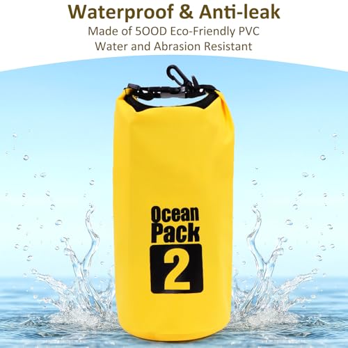 Bolsa seca impermeable de 2L, flotante y ligera para kayak, bote, pesca, natación y camping, color amarillo miniatura 4