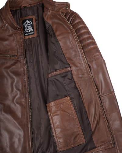 Image of Decrum Men's Casual Real Lambskin Leather Jacket with Zipper Closure