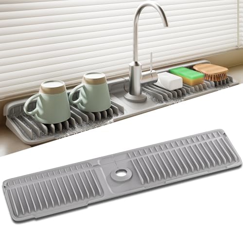 Faucet Mat for Kitchen Sink, 24 Inch Longer Silicone Sink Splash ...