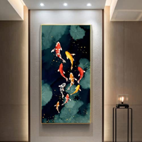 Peinture de carpes koi Feng Shui 70x140cm sur toile moderne sans cadre pour salon
