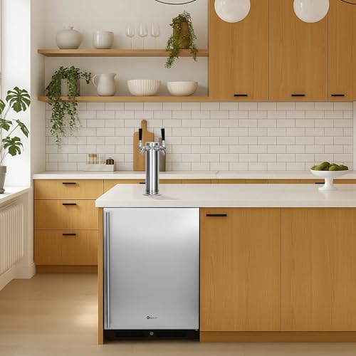 Image of Kegco 24 inch Wide Dual Tap Stainless Steel Built-In Right Hinge Kegerator with Dispense Kit