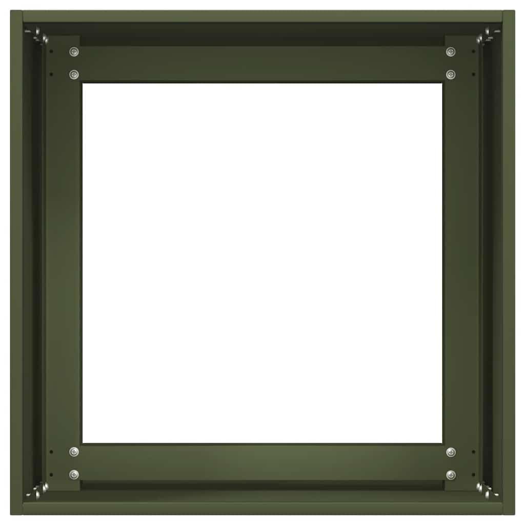 Donica na rośliny, oliwkowa zieleń, 40 x 40 x 40 cm, ze stali walcowanej na zimno – podwyższona grządka, skrzynka na kwiaty do ogrodu, na balkon i taras z otwartym dnem do odpływu wody i wsporników