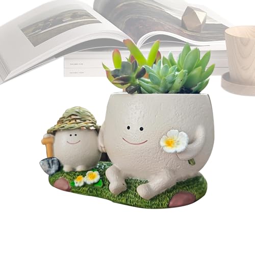 Jardinera para padres e hijos, maceta de flores para padres e hijos | Macetas de flores suculentas para interiores y exteriores | Maceta de cabeza compacta y resistente, ornamento de resina para