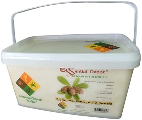 Essential Depot Shea Butter - Grade A - Organic - Unrefined - 7 lbs in a PP Pail - R.E.D. Roasted - microwavable container with resealable lid and removable handle