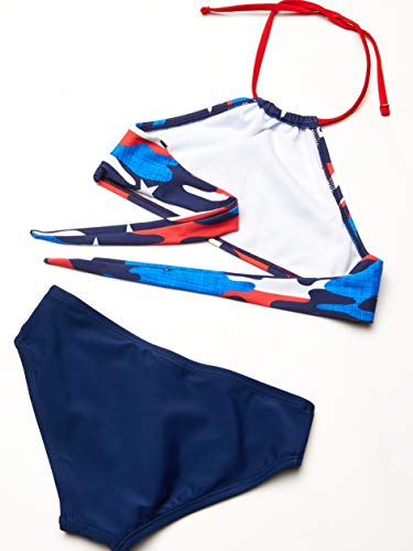 Kanu Surf Girls' Mahina UPF 50+ Beach Sport Halter Bikini 2-Piece Swimsuit, American Dream Flag, 122