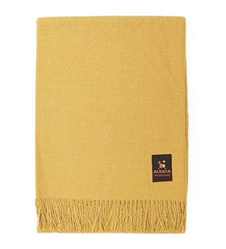 100% Baby Alpaca Wool Blanket Throw Solid Color Design For Bed Couch Sofa Soft Warm Peruvian Alpaca Wool Blankets 72" X 52" (Dark Gold) #TOP1