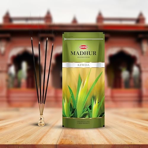 Image of Hem Madhur Kewda Incense Sticks - Pack of 3 | Refreshing Floral Aroma for Puja, Spiritual Practices & Meditation | Long-Lasting Fragrance in Zip Pouch for Pooja | Burns 35-40 Min | Approx 300 Sticks