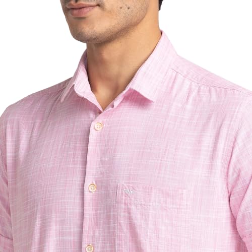 Image of Park Avenue Men's Pure Cotton Chambray Pattern Slim Fit Ainsley Collar Half Sleeve Casual Shirt