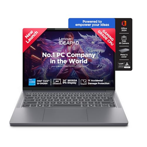 Image of Lenovo IdeaPad Slim 3 13th Gen Intel Core i5-13420H 14 inch (35.5cm) WUXGA IPS Laptop (16GB RAM /512GB SSD /Windows 11 /Office 2024 /Top Metal Cover /Backlit KB /Luna Grey /1.39Kg), 83K000FYIN
