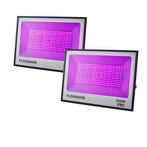 Black Light, Floodoor with Plug IP66 Waterproof Outdoor 100W LED Black Lights, Apply to Glow Party, Fluorescent Poster, Body Paint, Aquarium, Glow in The Darkï¼ˆ2 Packï¼‰