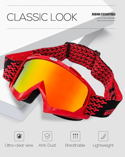 Image of BATFOX Dirt Bike ATV Goggles Motorcycle Gear Riding Motocross Dirtbike 4-Wheeler MX DH Accessories Goggles Glasses for Men Women Youth UV400 Protection Dust-proof Anti-Slip Strap