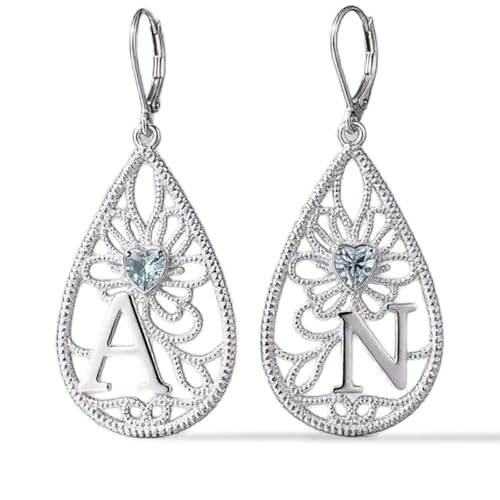 Teardrop Dangle 925 Sterling Silver Earrings for Women with Heart Cubic Zirconia Custom Name Earrings Personalized Jewelry for Women