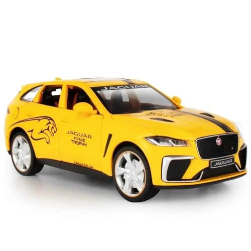 Image of 1:24 Jaguar F-Pace Diecast Model Car | Pull Back Metal Toy Vehicle with Opening Doors, Sound & Light | Alloy Car Toy for Kids & Collectors (Yellow)
